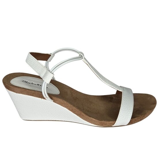 Style & Co Women's Mulan Wedge Open-Toe Sandals White Snake - Picture 1 of 7